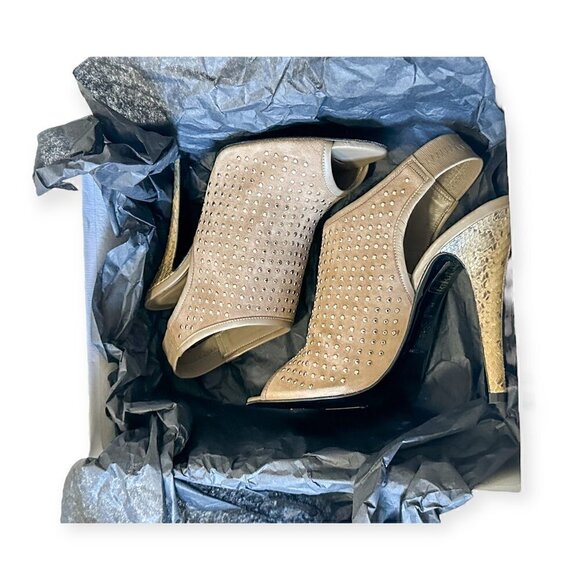 Jenni Kayne Gauntlet Studded Suede Slingback Sandals, Taupe, Size 38EU, New in B - Picture 4 of 15